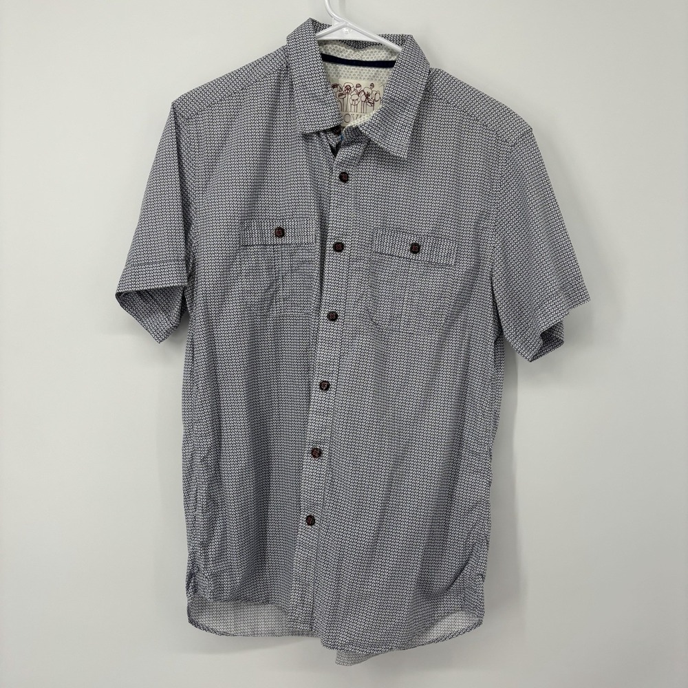 Trovata Button Up Mens Shirt Size Medium 100% Cotton Short Sleeve Blue White